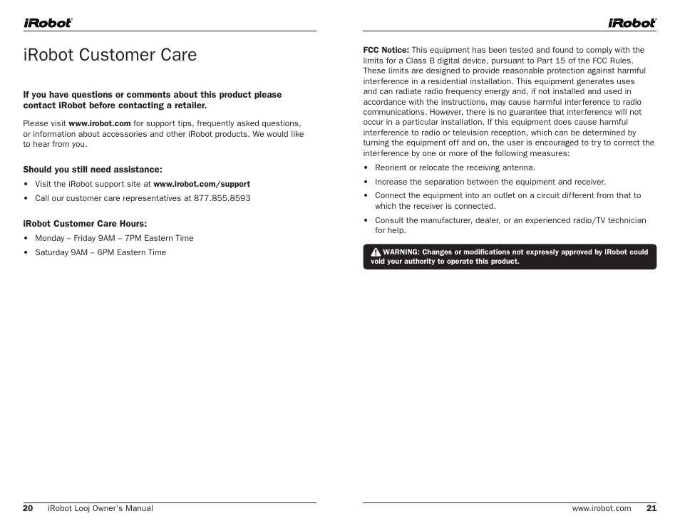 Irobot customer care | iRobot Looj User Manual | Page 11 / 13