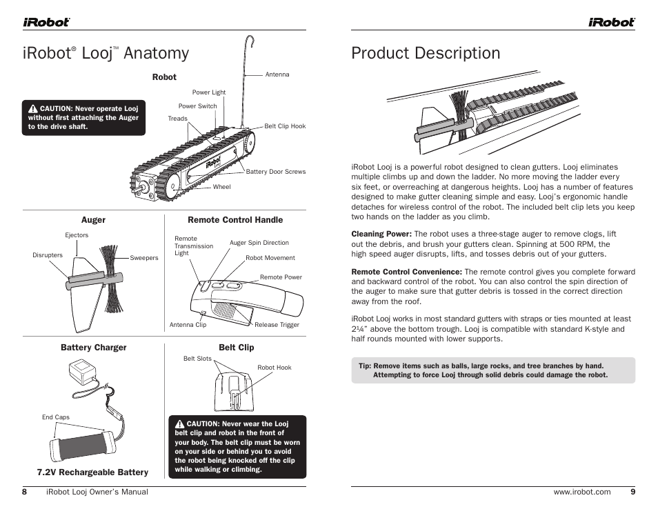 Product description, Irobot, Looj | Anatomy | iRobot Looj User Manual | Page 5 / 13