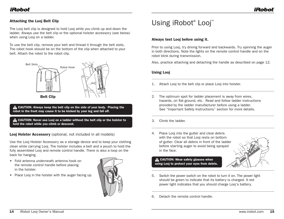 Using irobot, Looj | iRobot Looj User Manual | Page 8 / 13