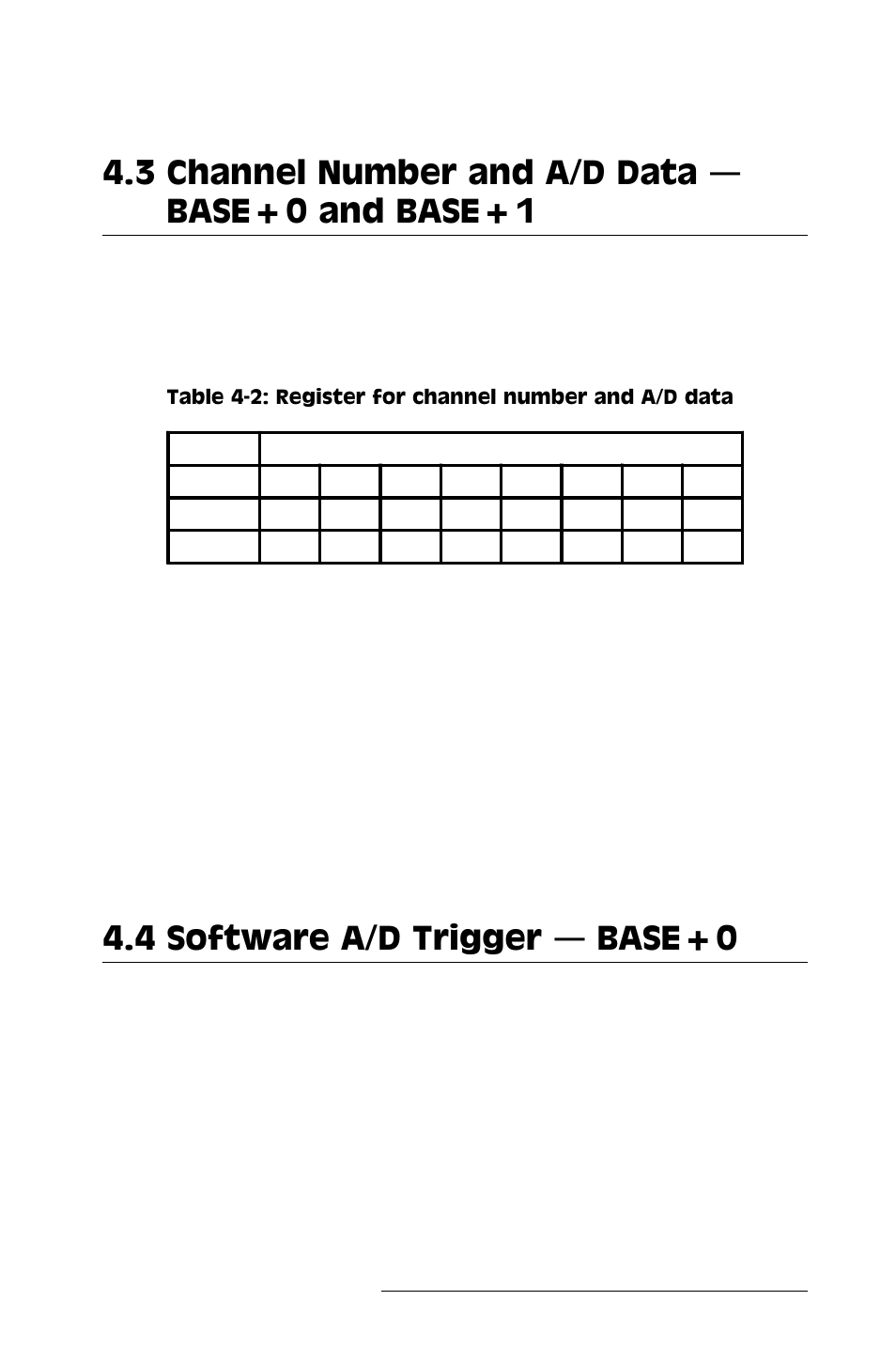 3 channel number and a/d data, 4 software a/d trigger, 3 channel number and a/d data  base+0 and base+1 | 4 software a/d trigger  base+0 | Advantech PCI-1710 User Manual | Page 37 / 64