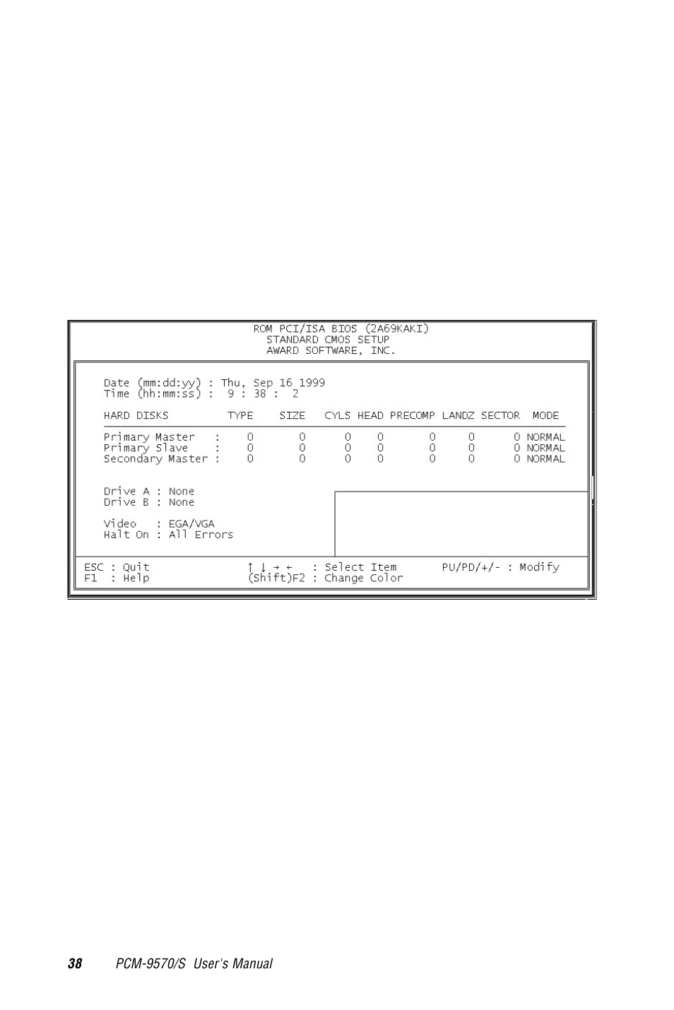 2 standard cmos setup, Figure 4-2: cmos setup screen, Installation of svga driver | Figure 4-9: ide hdd auto detection screen | Advantech PCM-9570/S 2006957006 5th Edition User Manual | Page 50 / 128