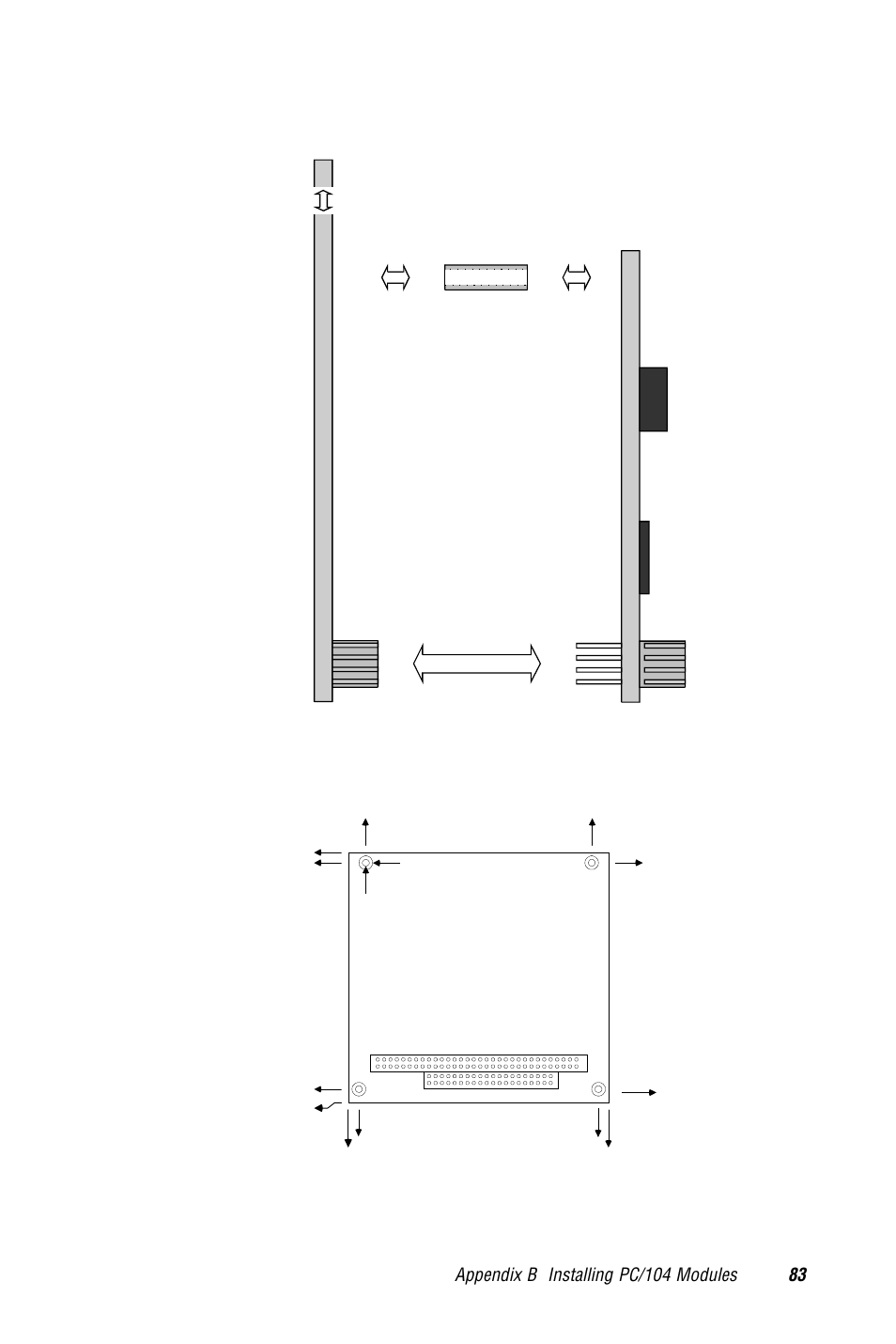 Figure b-1: pc/104 module mounting diagram, Figure b-2: pc/104 module dimensions (mm) (±0.1) | Advantech PCM-9570/S 2006957006 5th Edition User Manual | Page 95 / 128