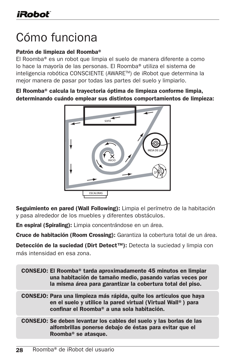 Cómo funciona | iRobot Roomba 400 Series User Manual | Page 4 / 8