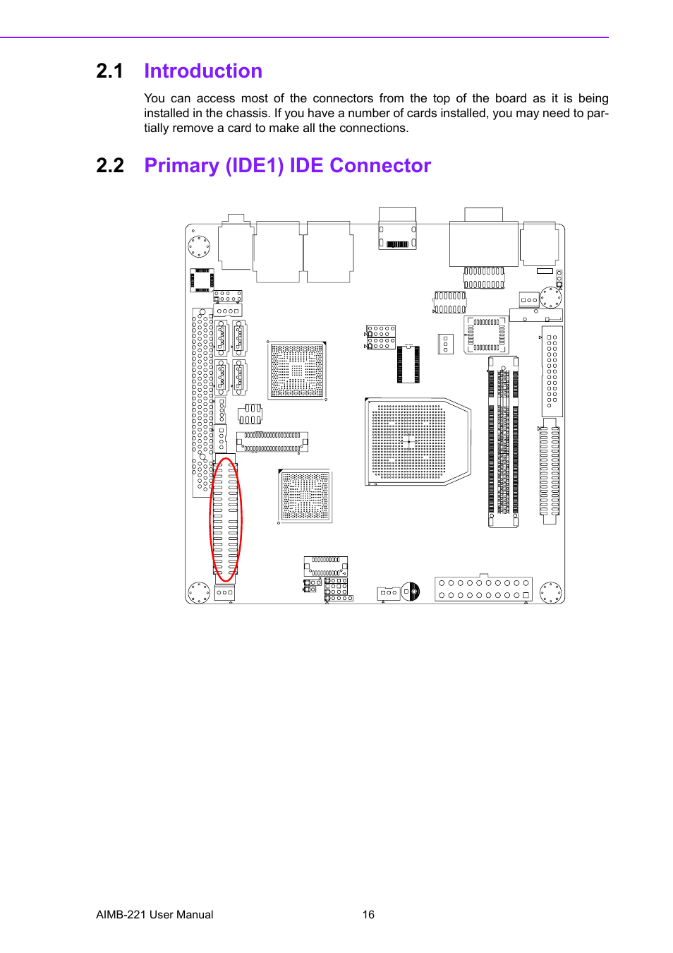 1 introduction, 2 primary (ide1) ide connector, Introduction | Primary (ide1) ide connector | Advantech Industrial Mini-ITX Motherboard with DDR2/Dual GbE/PCI AIMB-221 User Manual | Page 26 / 108