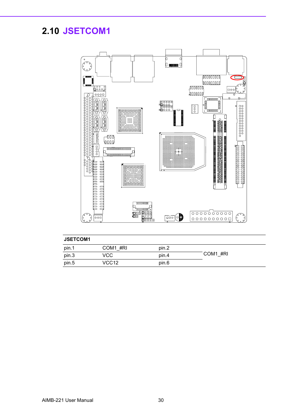 10 jsetcom1, Jsetcom1 | Advantech Industrial Mini-ITX Motherboard with DDR2/Dual GbE/PCI AIMB-221 User Manual | Page 40 / 108