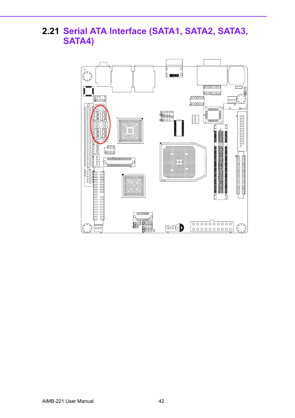 Serial ata interface (sata1, sata2, sata3, sata4) | Advantech Industrial Mini-ITX Motherboard with DDR2/Dual GbE/PCI AIMB-221 User Manual | Page 52 / 108