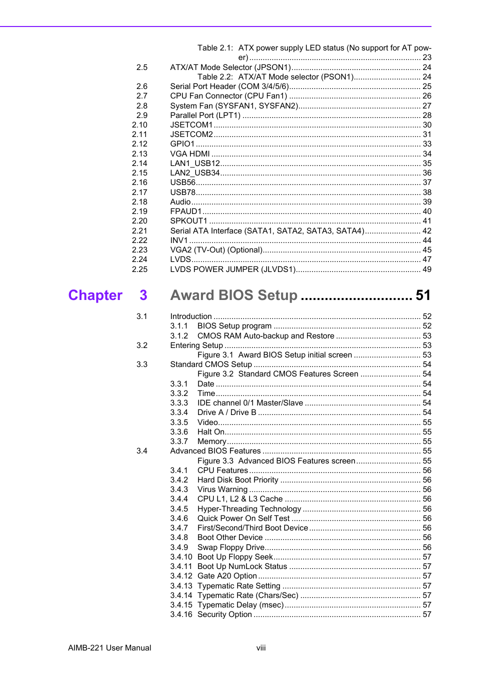 Chapter 3 award bios setup | Advantech Industrial Mini-ITX Motherboard with DDR2/Dual GbE/PCI AIMB-221 User Manual | Page 8 / 108