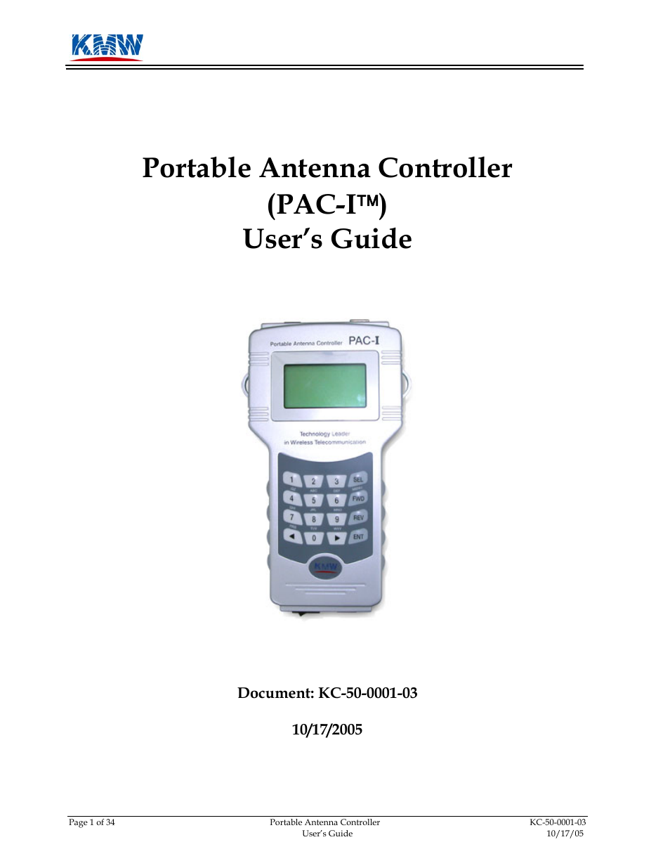 KMW Communications PAC-I User Manual | 34 pages