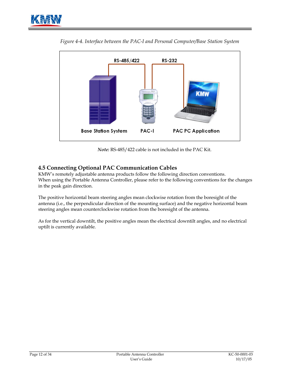 Connecting optional pac communication cables, 5 connecting, Optional | Communication cables | KMW Communications PAC-I User Manual | Page 13 / 34