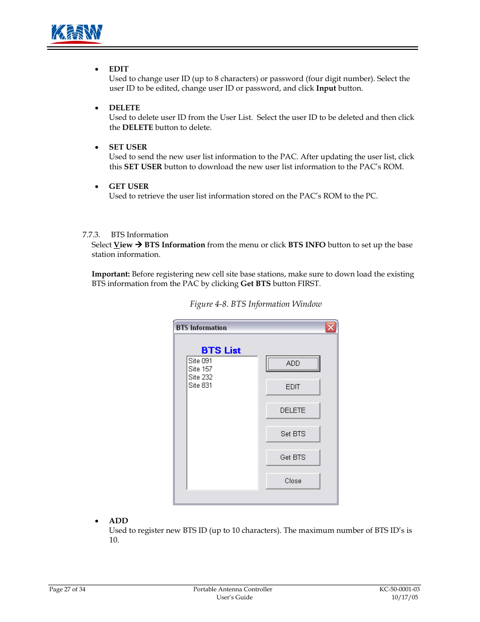 KMW Communications PAC-I User Manual | Page 28 / 34