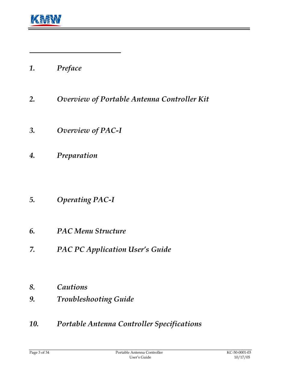 KMW Communications PAC-I User Manual | Page 4 / 34