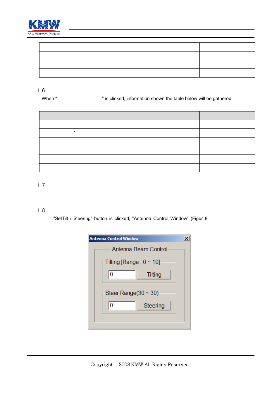 Getdevicedata(oper), Calibration, Set tilt / steering | Confidential | KMW Communications AMS Lite User Manual | Page 25 / 30