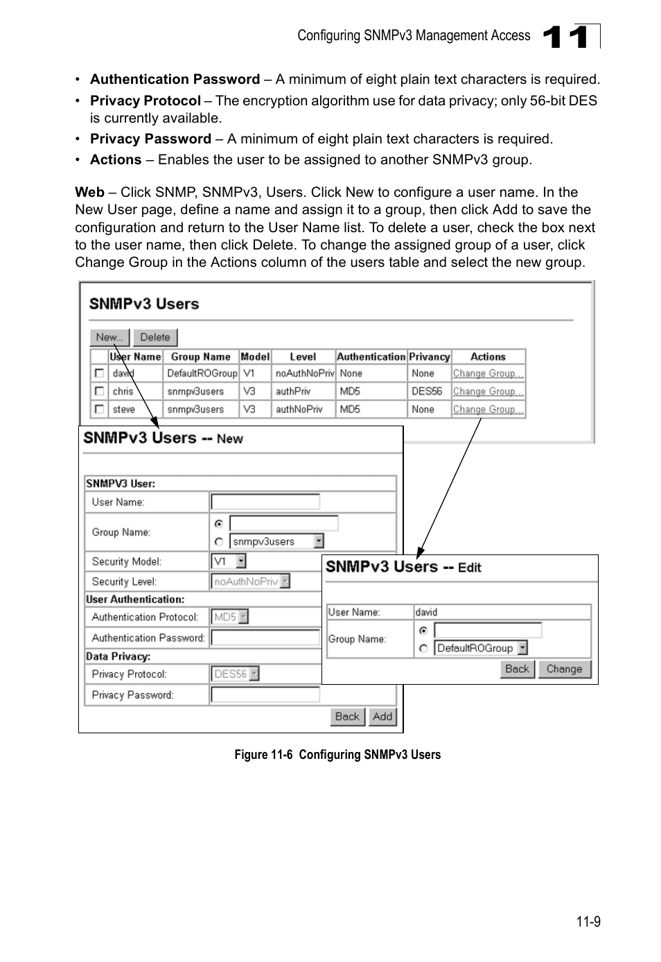 Figure 11-6, Configuring snmpv3 users | Accton Technology ES4524D User Manual | Page 109 / 588