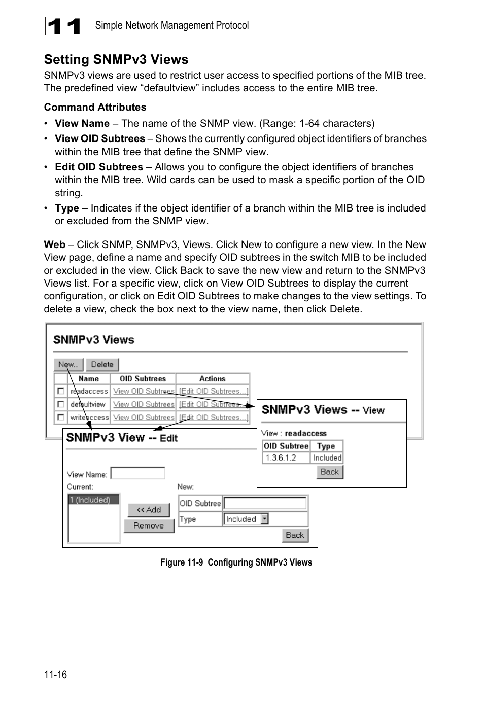 Setting snmpv3 views, Figure 11-9, Configuring snmpv3 views | Accton Technology ES4524D User Manual | Page 116 / 588