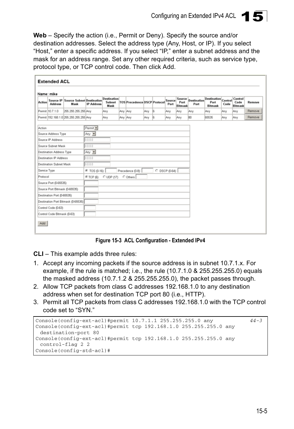 Figure 15-3, Acl configuration - extended ipv4 | Accton Technology ES4524D User Manual | Page 147 / 588