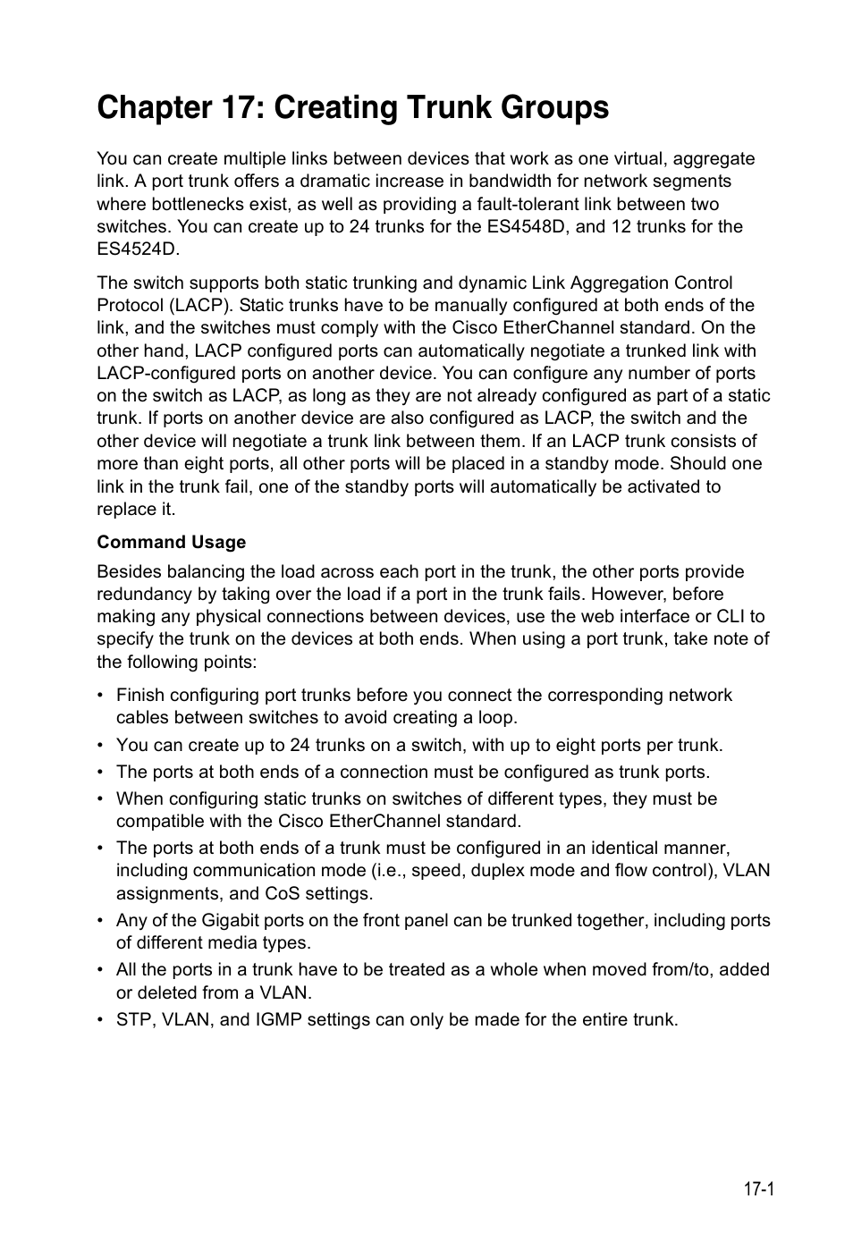 Chapter 17: creating trunk groups, Creating trunk groups | Accton Technology ES4524D User Manual | Page 165 / 588