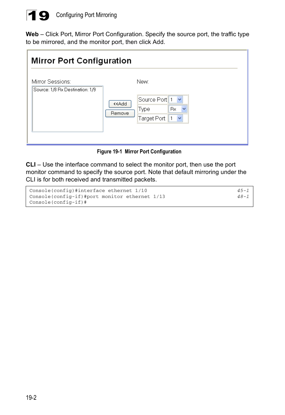 Figure 19-1, Mirror port configuration | Accton Technology ES4524D User Manual | Page 182 / 588