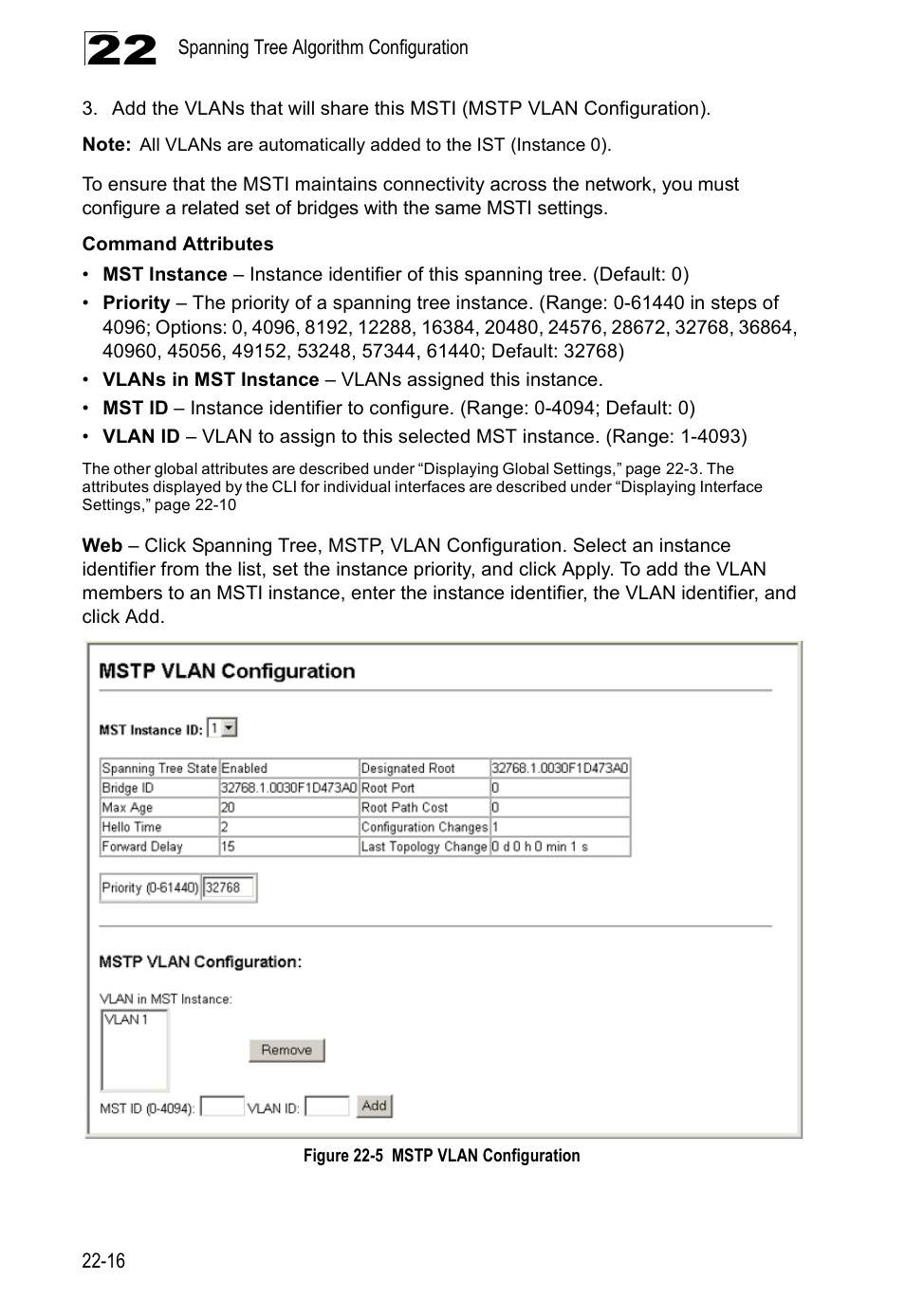 Figure 22-5, Mstp vlan configuration | Accton Technology ES4524D User Manual | Page 204 / 588