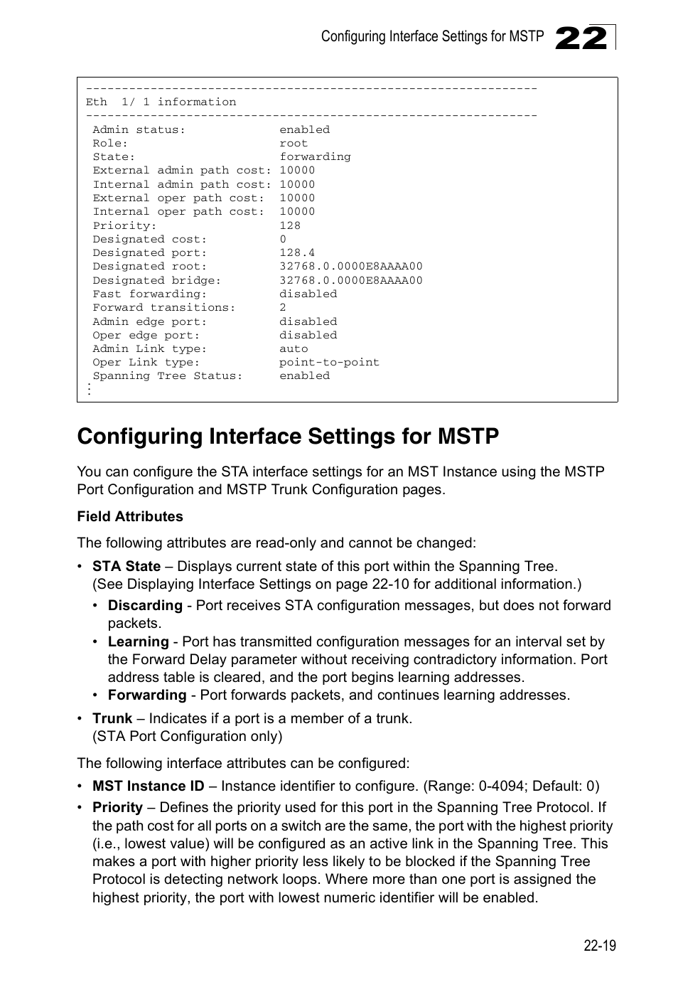 Configuring interface settings for mstp | Accton Technology ES4524D User Manual | Page 207 / 588