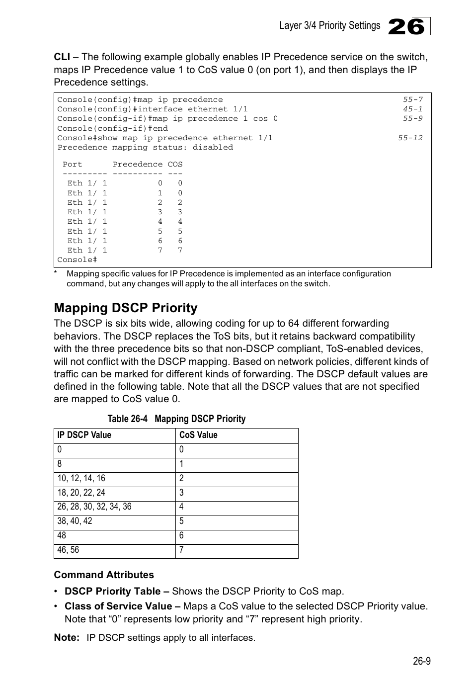 Mapping dscp priority, Table 26-4 | Accton Technology ES4524D User Manual | Page 241 / 588