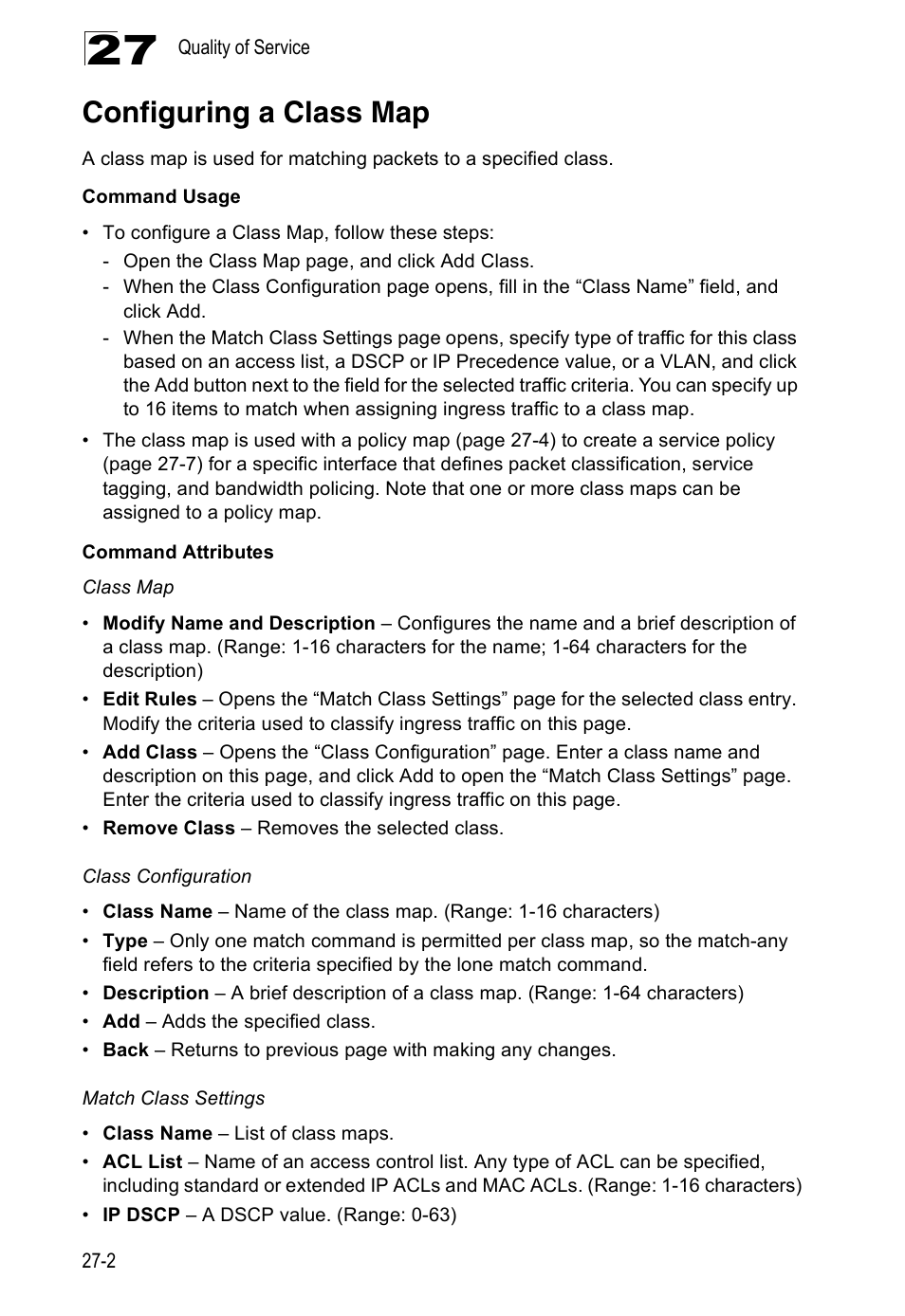 Configuring a class map | Accton Technology ES4524D User Manual | Page 246 / 588