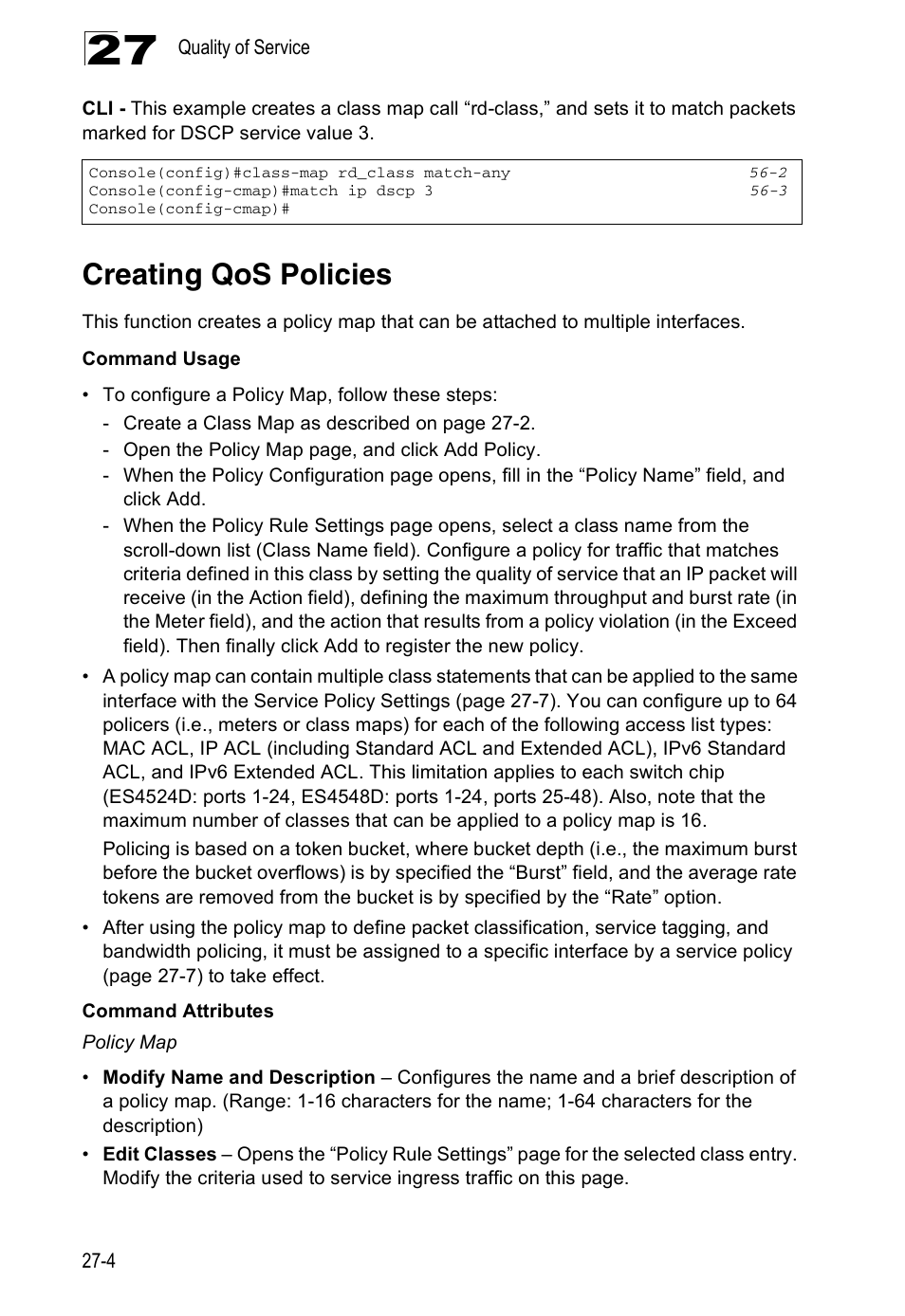 Creating qos policies | Accton Technology ES4524D User Manual | Page 248 / 588