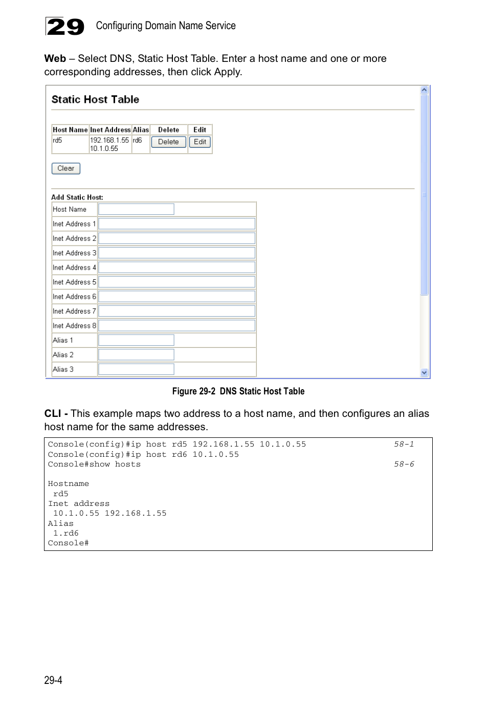 Figure 29-2, Dns static host table | Accton Technology ES4524D User Manual | Page 264 / 588