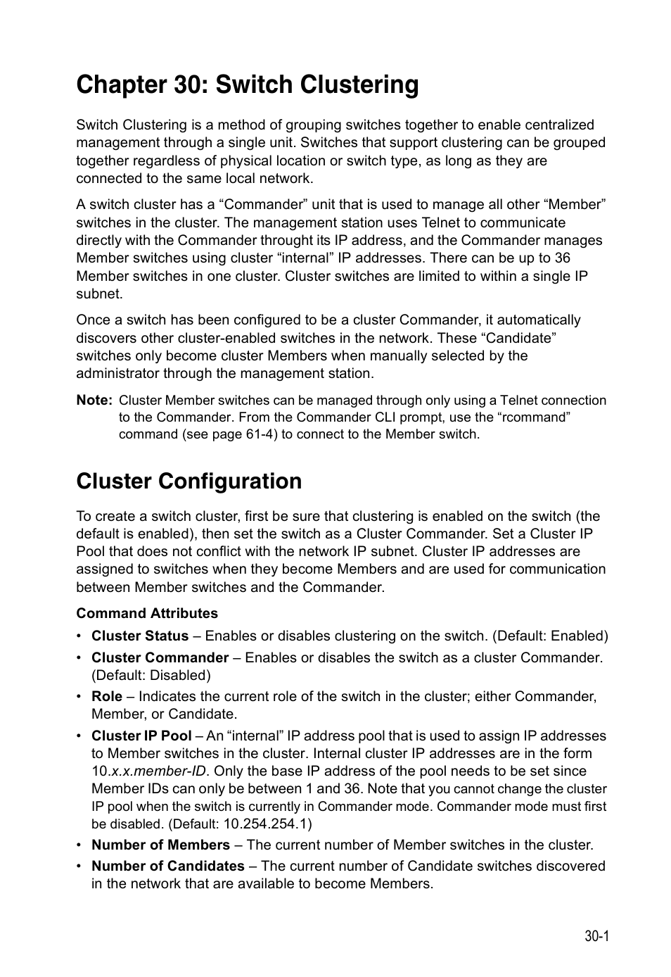 Chapter 30: switch clustering, Cluster configuration, Switch clustering | Accton Technology ES4524D User Manual | Page 267 / 588
