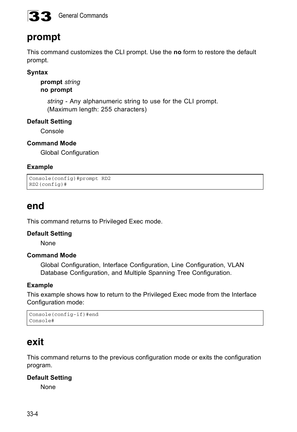 Prompt, Exit, Prompt 33-4 | Accton Technology ES4524D User Manual | Page 288 / 588
