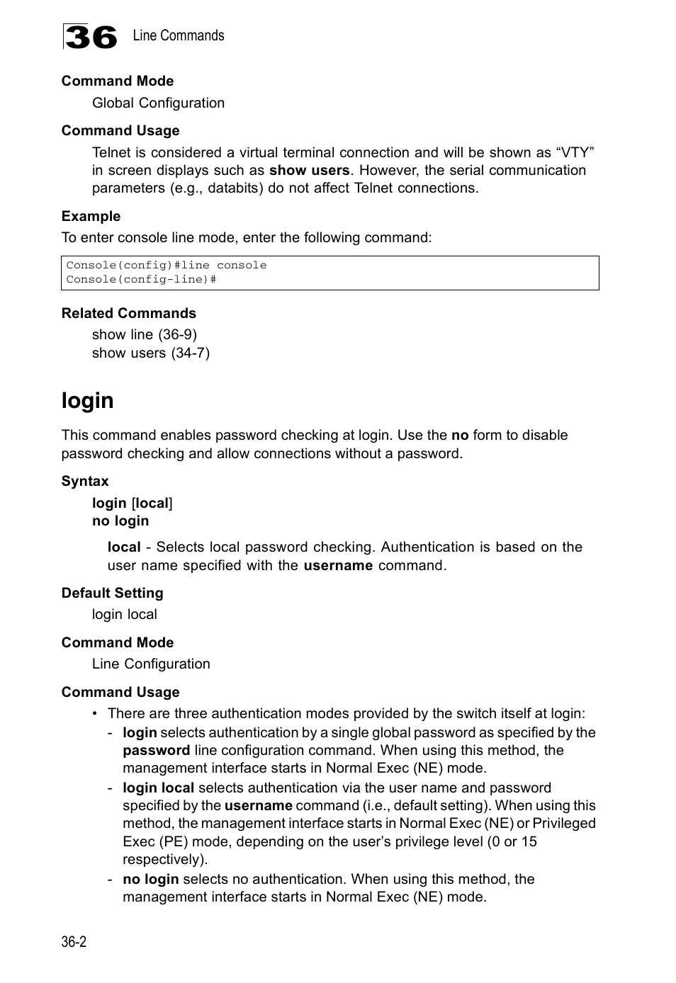 Login, Login 36-2 | Accton Technology ES4524D User Manual | Page 310 / 588