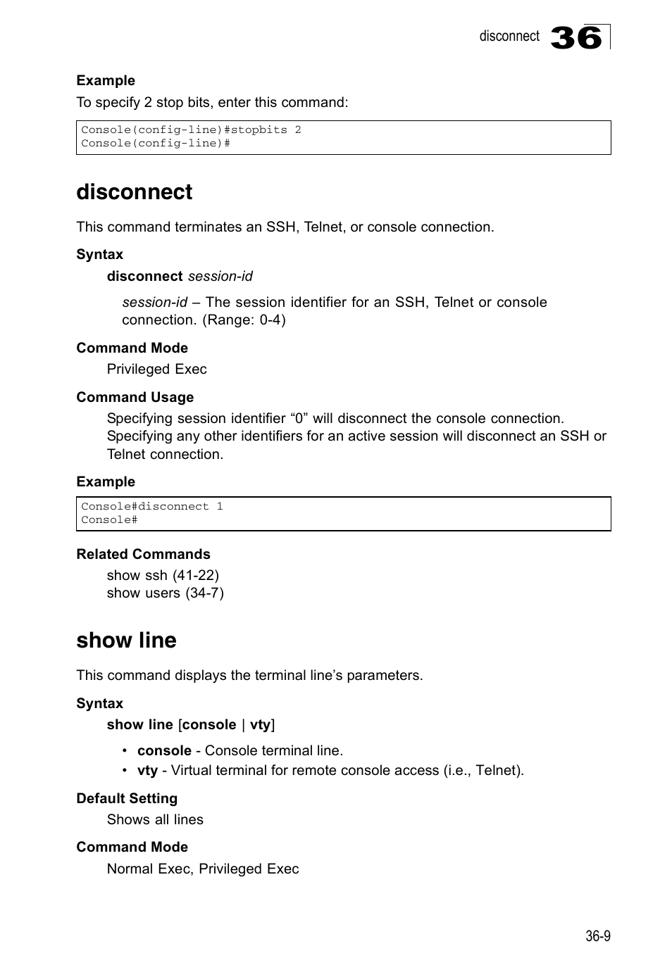 Disconnect, Show line, Disconnect 36-9 show line | Accton Technology ES4524D User Manual | Page 317 / 588