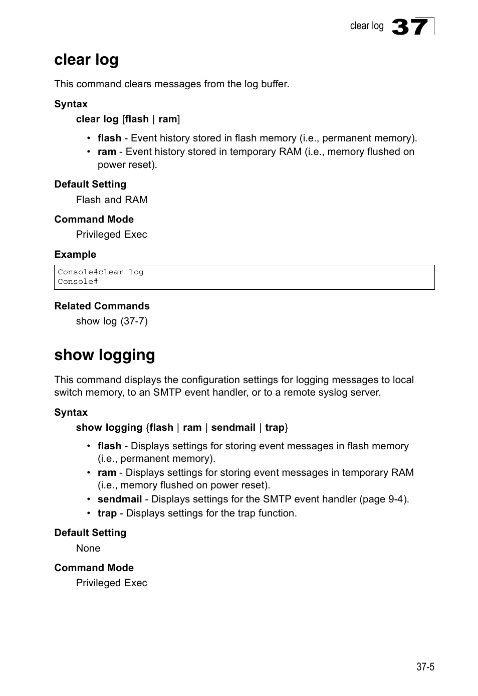 Clear log, Show logging | Accton Technology ES4524D User Manual | Page 323 / 588