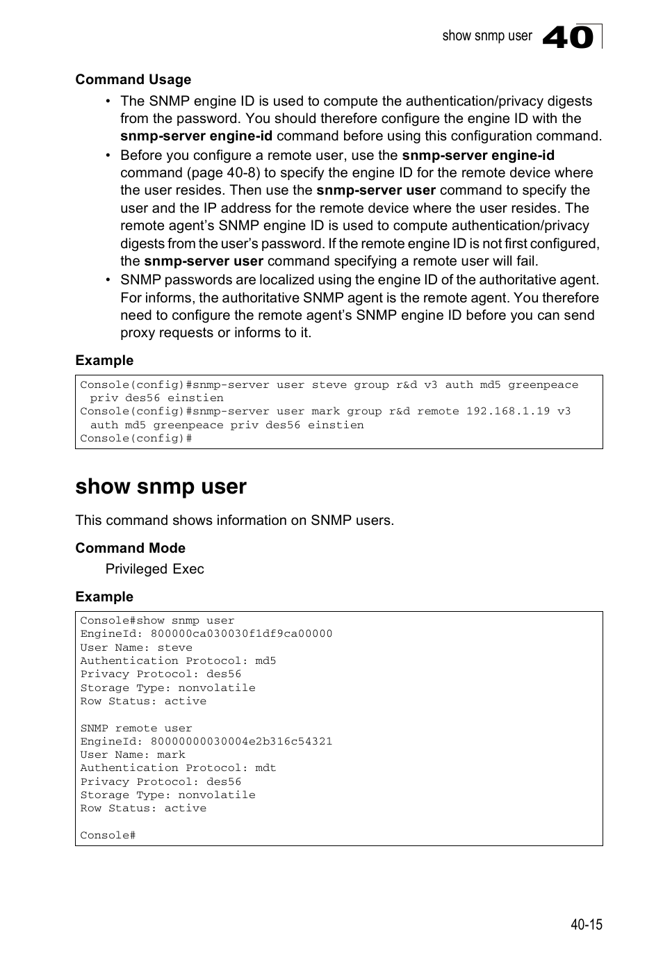 Show snmp user | Accton Technology ES4524D User Manual | Page 351 / 588