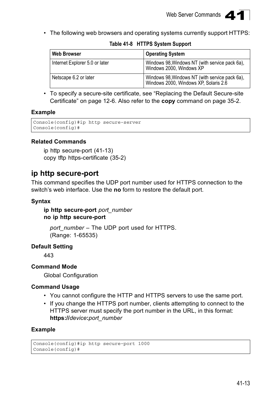Ip http secure-port, Table 41-8, Https system support | Accton Technology ES4524D User Manual | Page 365 / 588