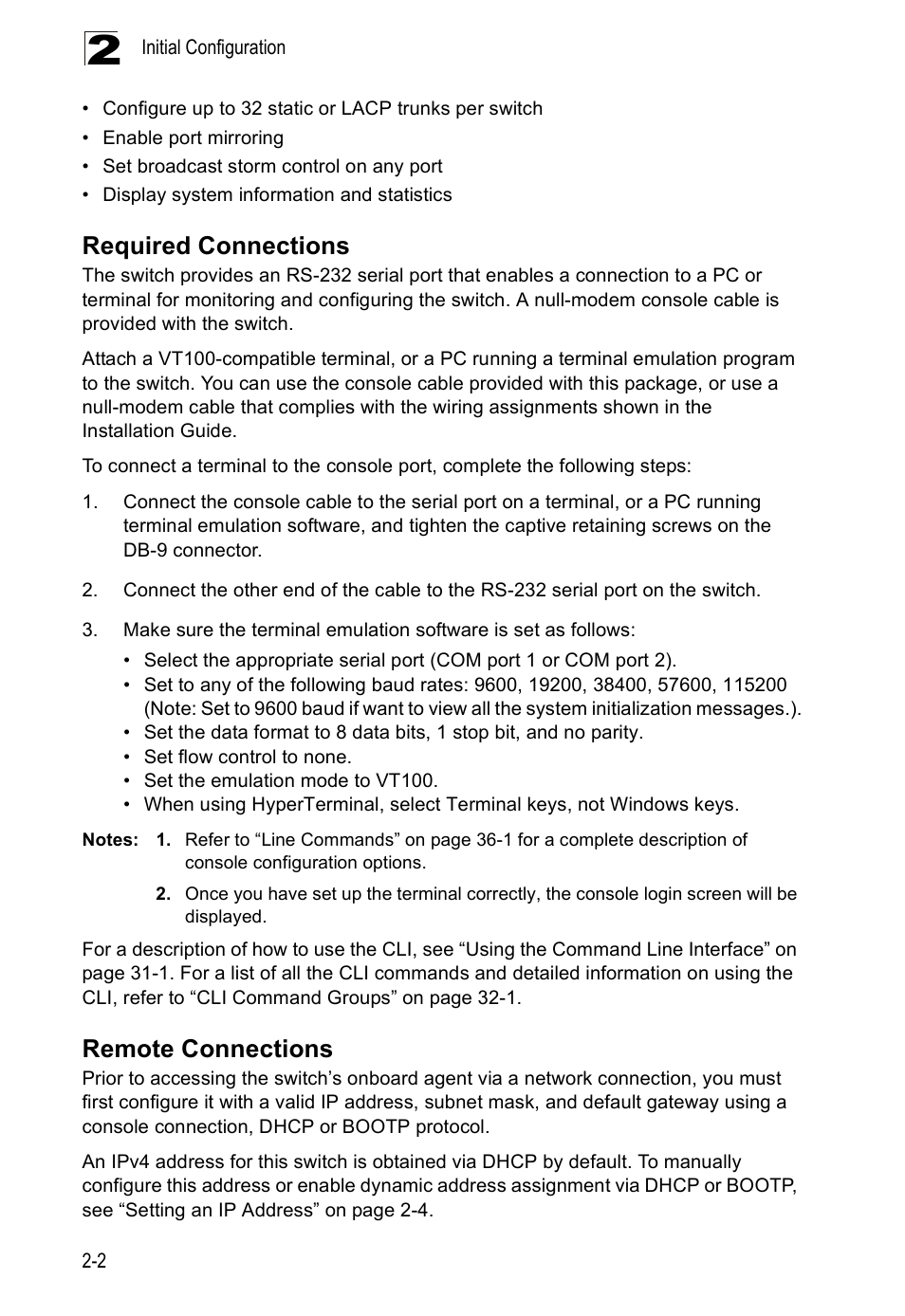 Required connections, Remote connections | Accton Technology ES4524D User Manual | Page 38 / 588