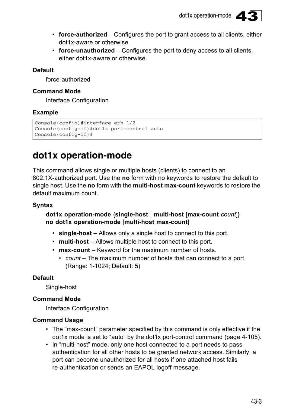 Dot1x operation-mode | Accton Technology ES4524D User Manual | Page 383 / 588