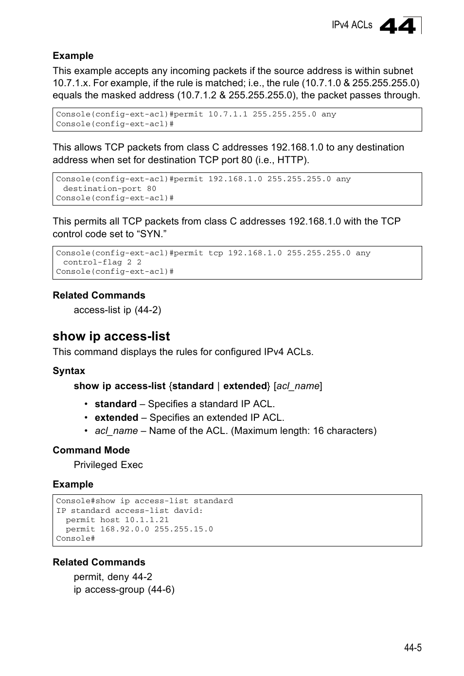 Show ip access-list | Accton Technology ES4524D User Manual | Page 393 / 588