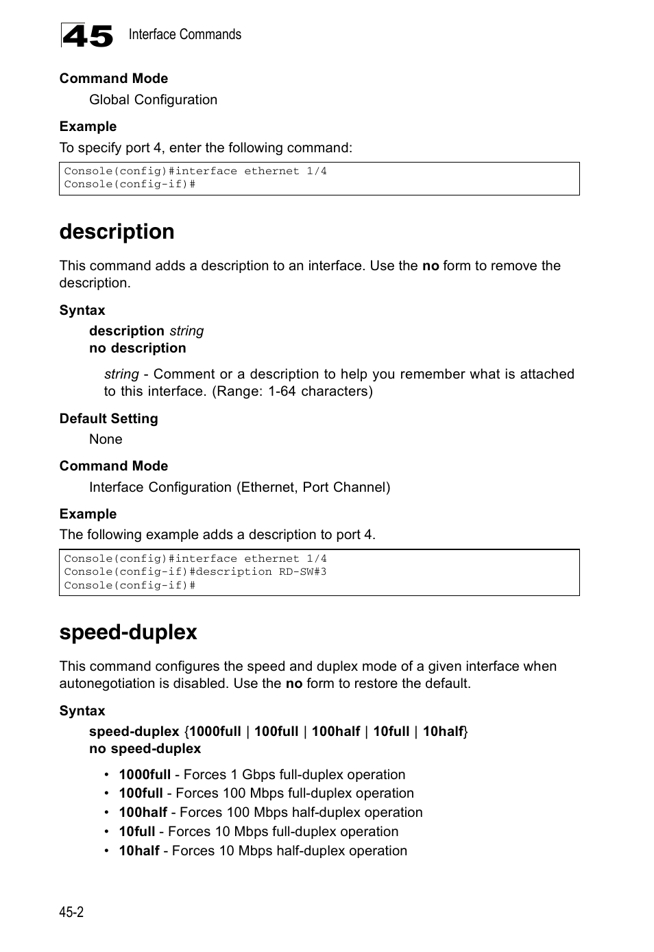 Description, Speed-duplex, Description 45-2 speed-duplex 45-2 | Accton Technology ES4524D User Manual | Page 408 / 588