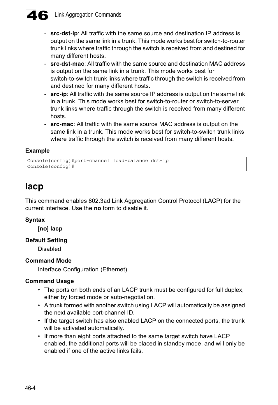 Lacp, Lacp 46-4 | Accton Technology ES4524D User Manual | Page 422 / 588