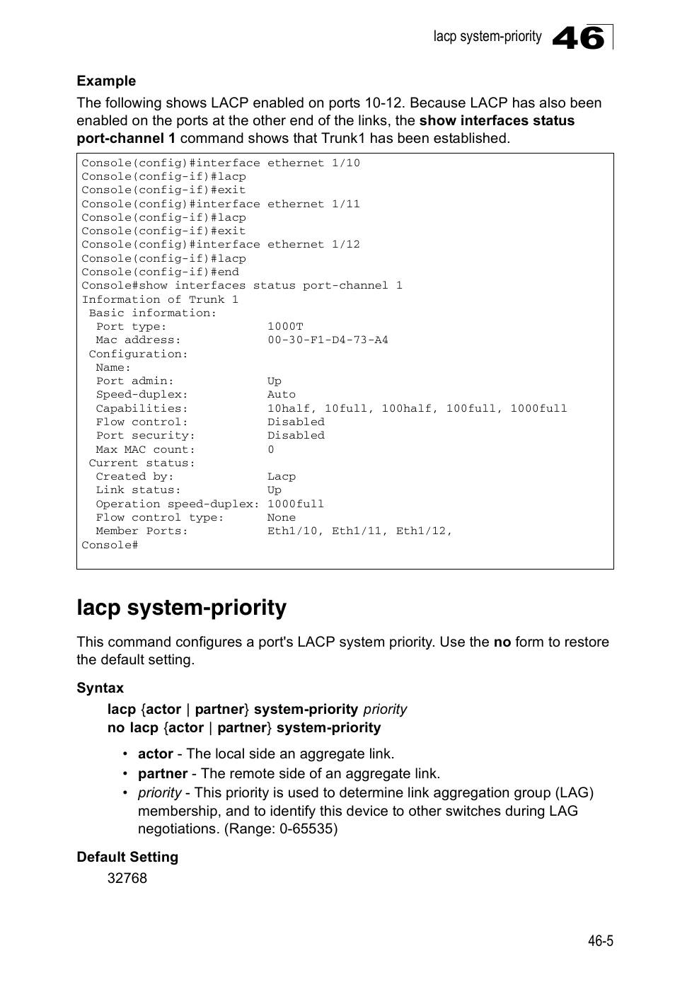 Lacp system-priority | Accton Technology ES4524D User Manual | Page 423 / 588