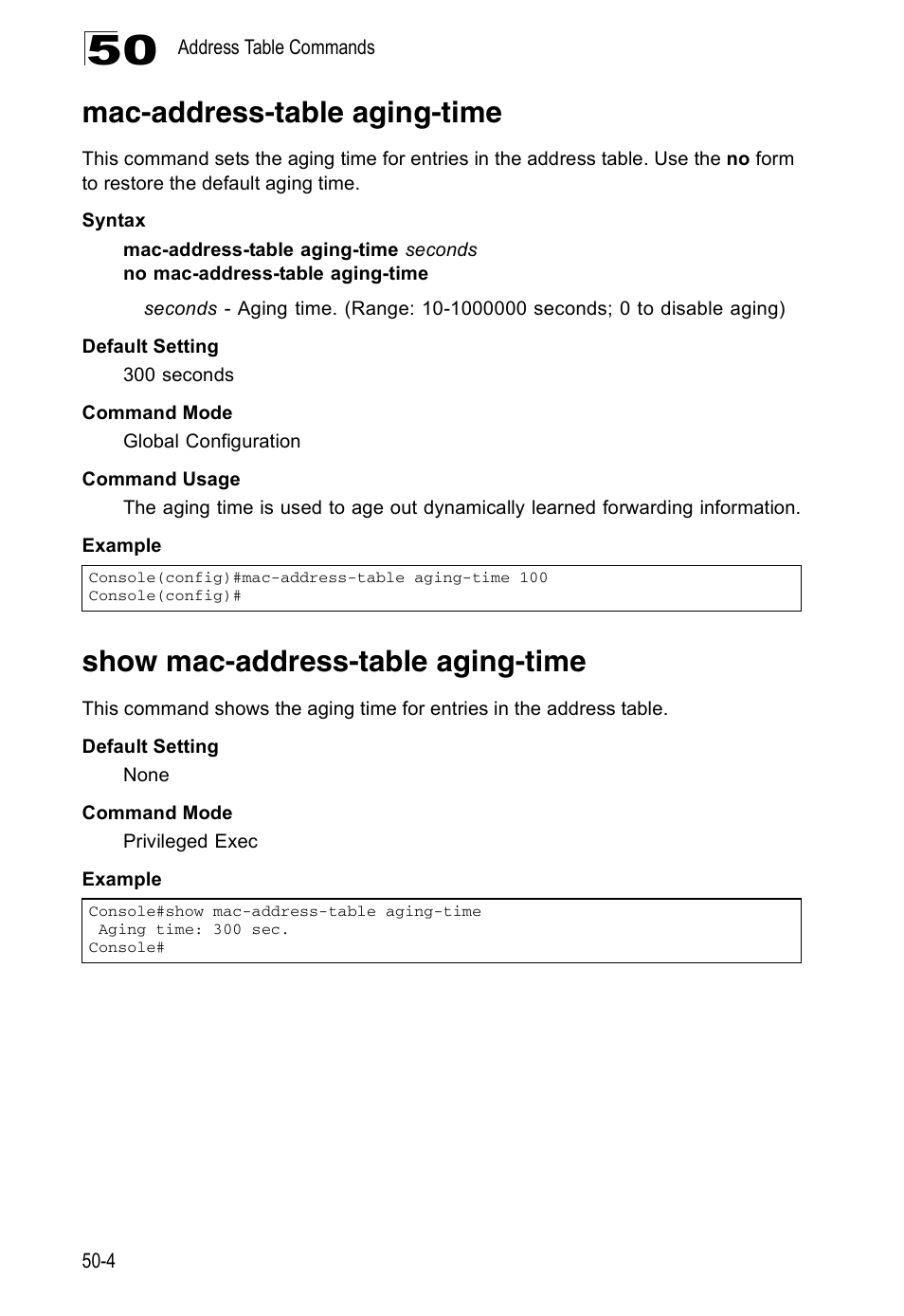 Mac-address-table aging-time, Show mac-address-table aging-time | Accton Technology ES4524D User Manual | Page 440 / 588