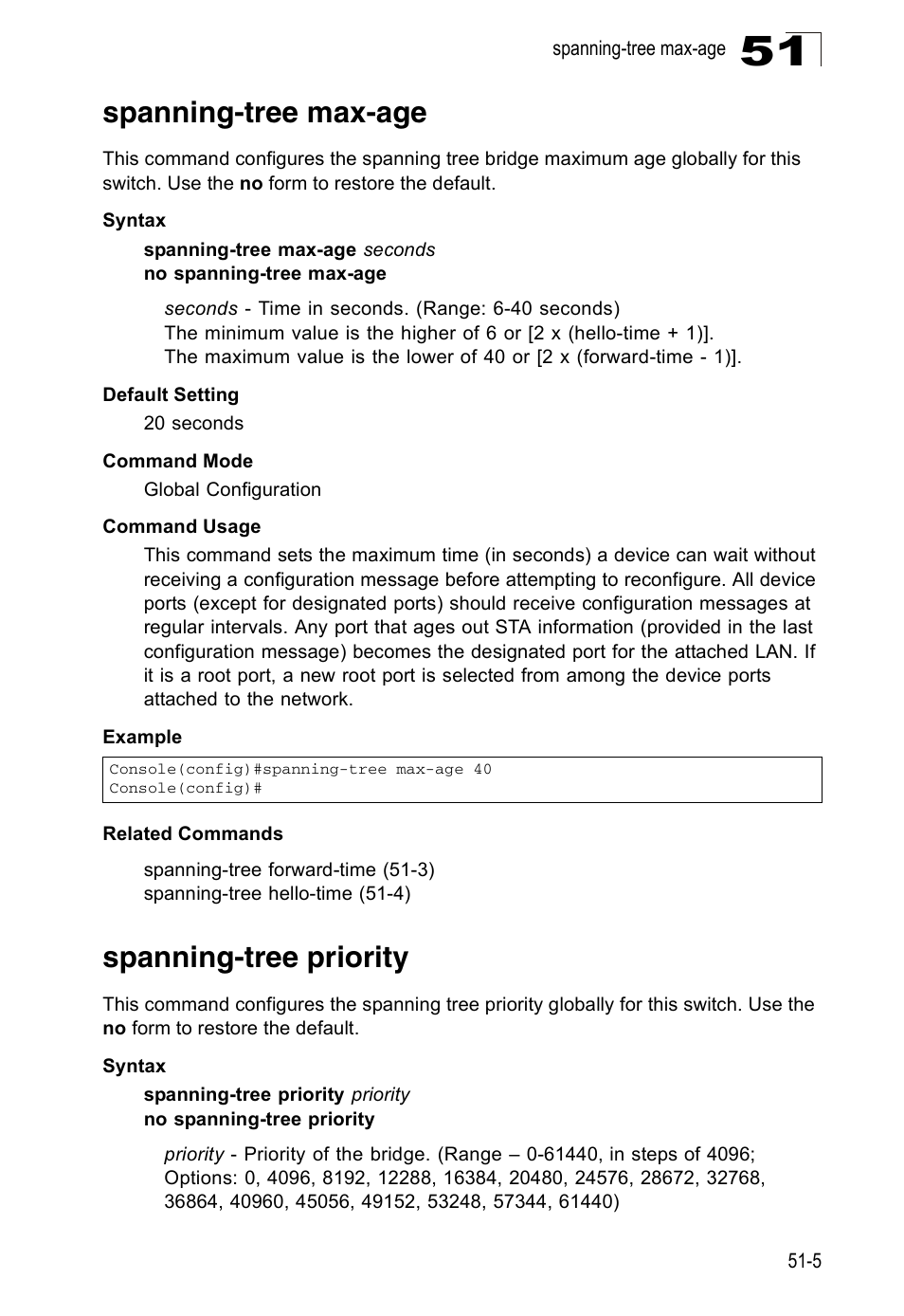 Spanning-tree max-age, Spanning-tree priority | Accton Technology ES4524D User Manual | Page 445 / 588