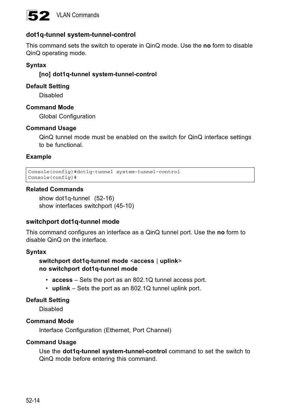 Dot1q-tunnel system-tunnel-control, Switchport dot1q-tunnel mode | Accton Technology ES4524D User Manual | Page 474 / 588