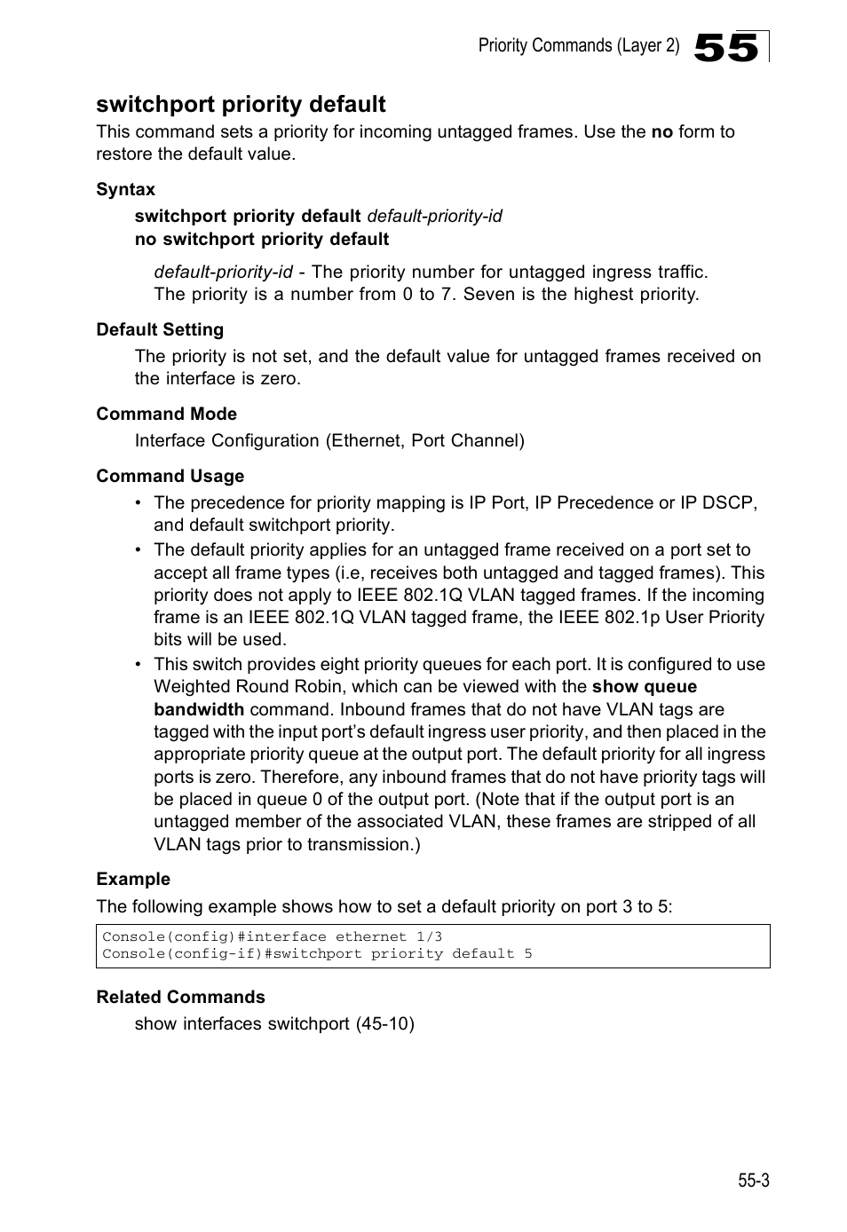 Switchport priority default | Accton Technology ES4524D User Manual | Page 487 / 588