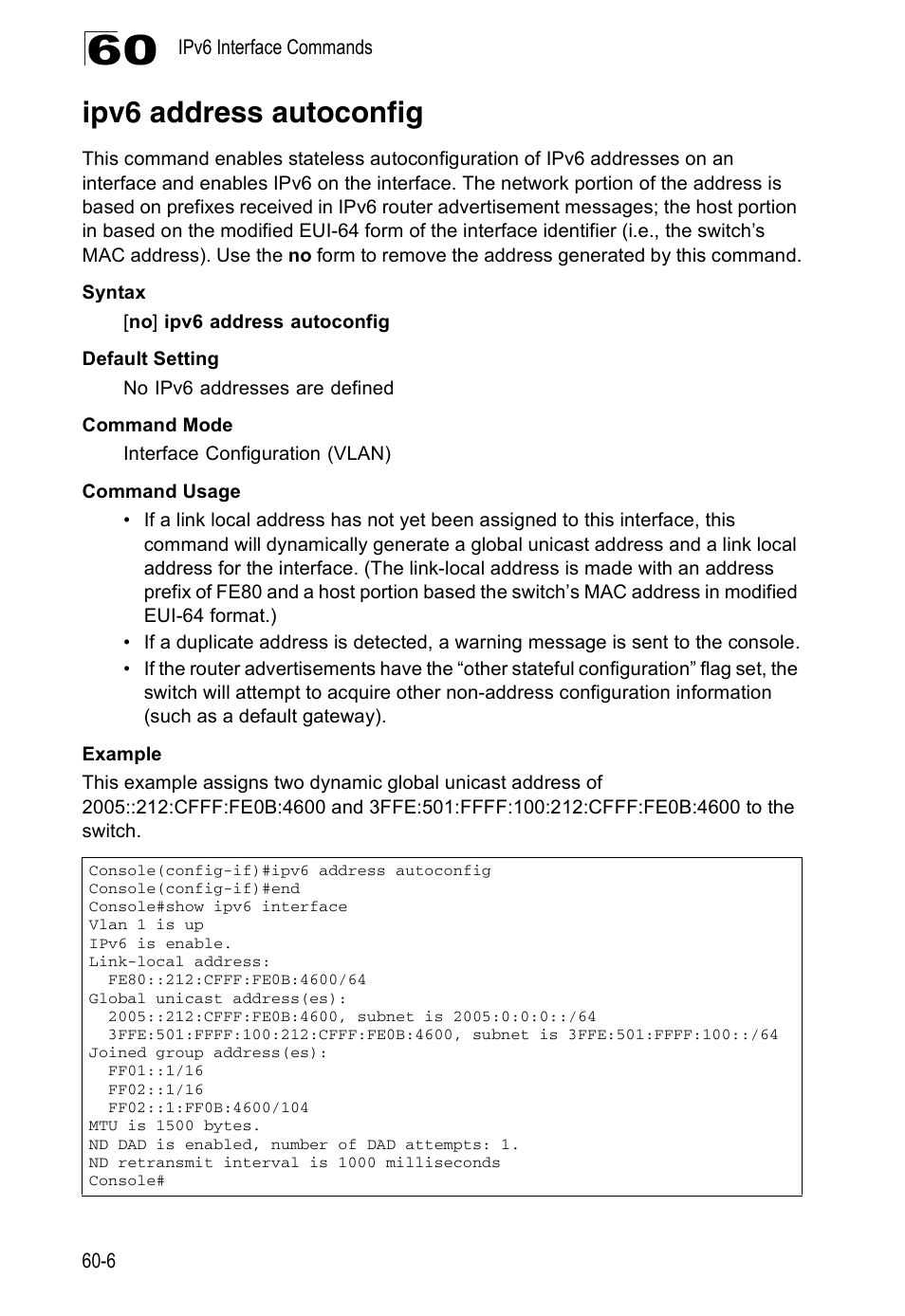 Ipv6 address autoconfig, Ipv6 address autoconfig (60-6) | Accton Technology ES4524D User Manual | Page 538 / 588
