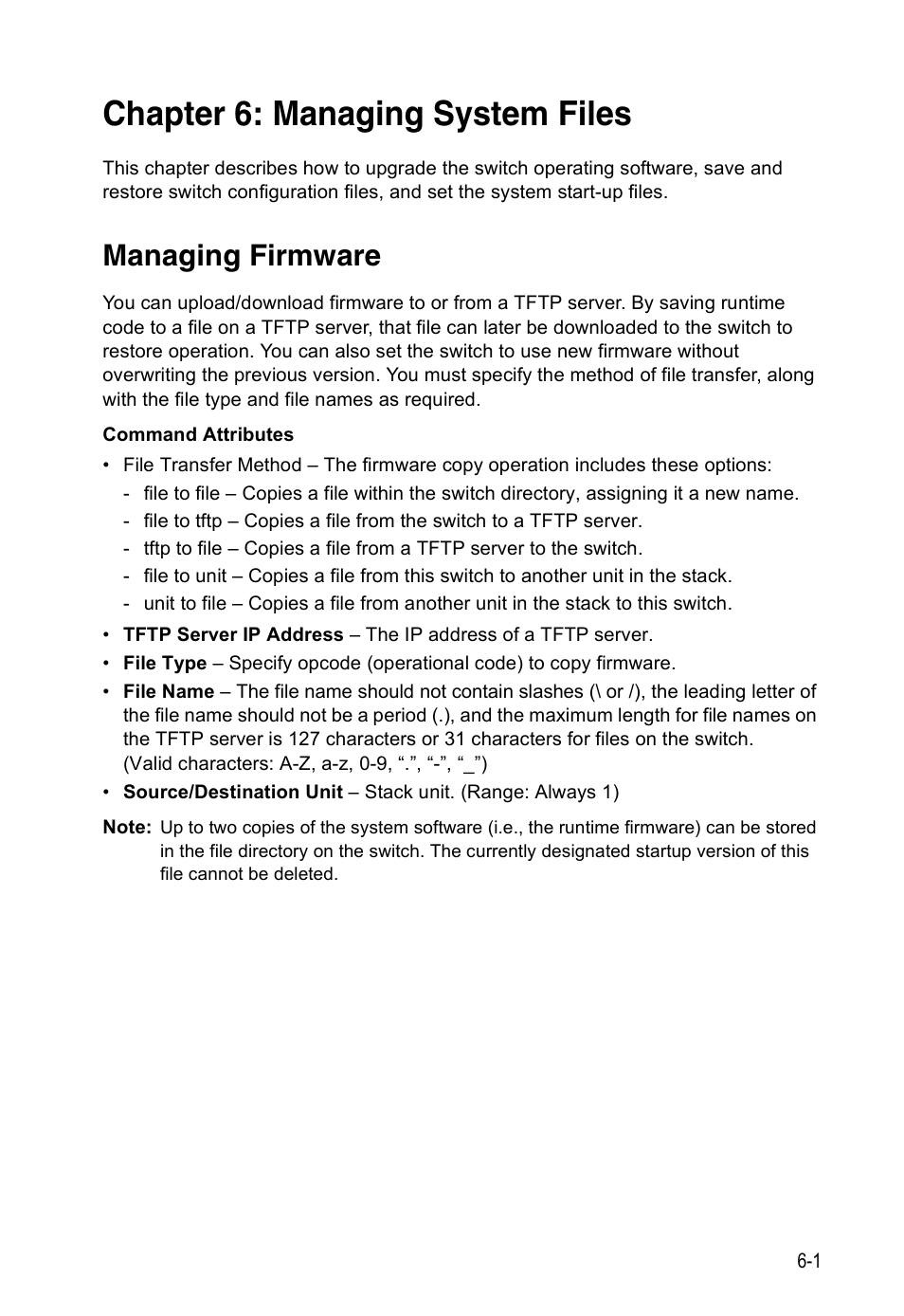 Chapter 6: managing system files, Managing firmware, Managing system files | Accton Technology ES4524D User Manual | Page 83 / 588