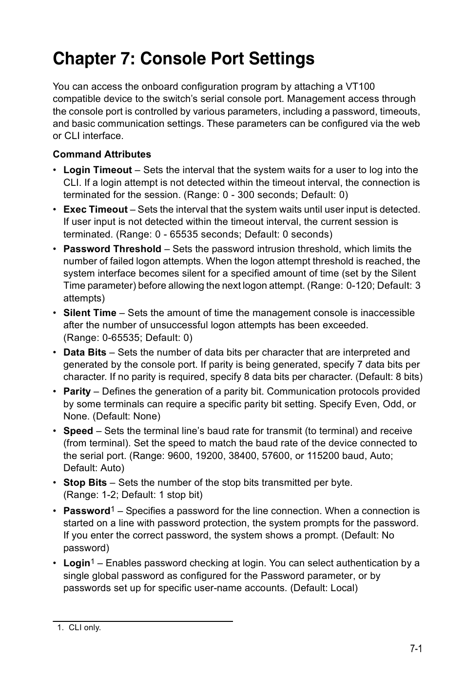 Chapter 7: console port settings, Console port settings | Accton Technology ES4524D User Manual | Page 89 / 588