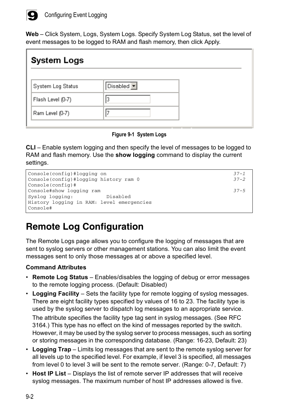 Remote log configuration, Figure 9-1, System logs | Accton Technology ES4524D User Manual | Page 94 / 588