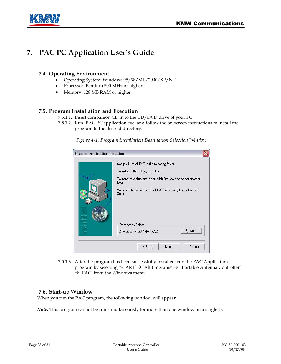 KMW Communications PAC PC User Manual | 8 pages