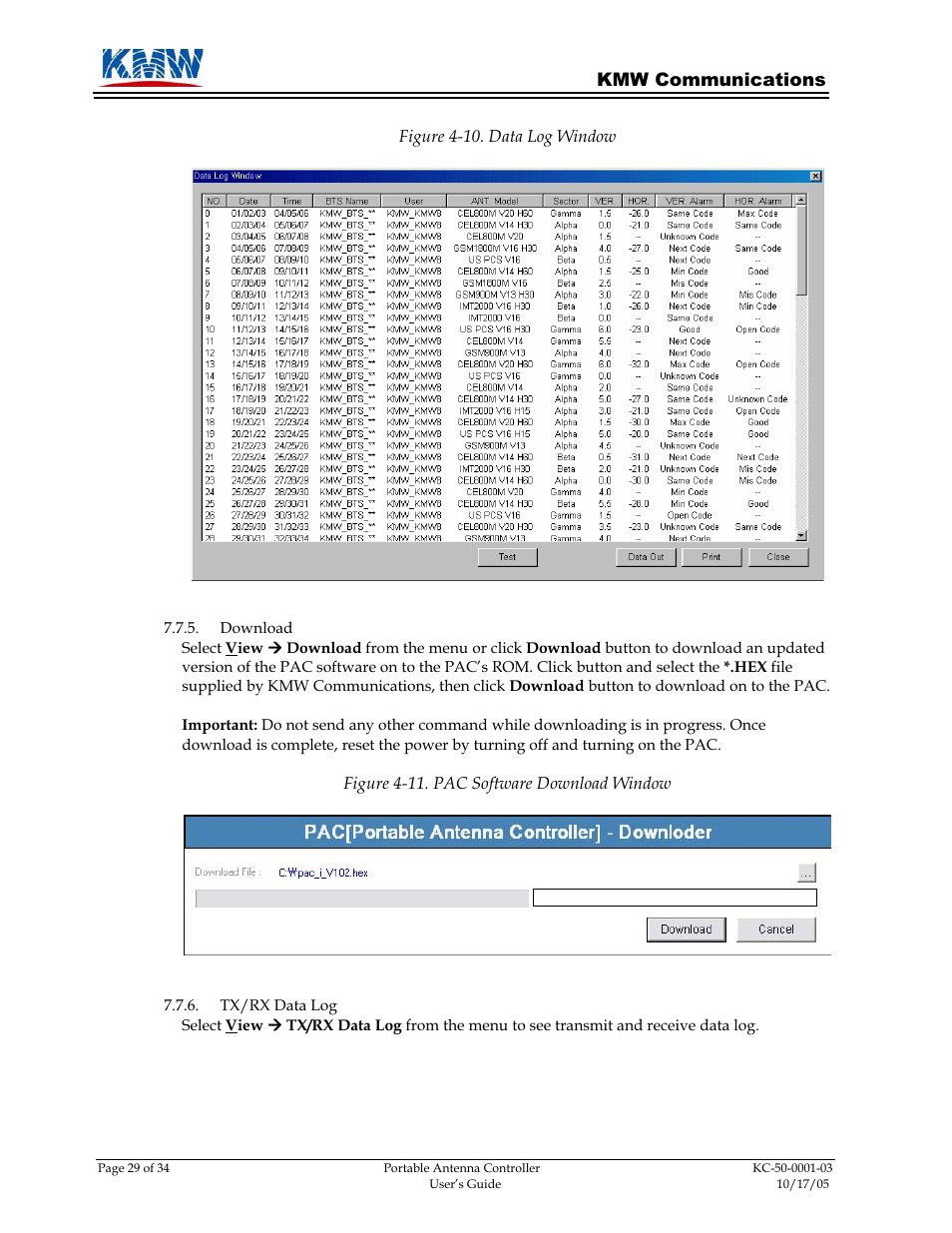 KMW Communications PAC PC User Manual | Page 7 / 8